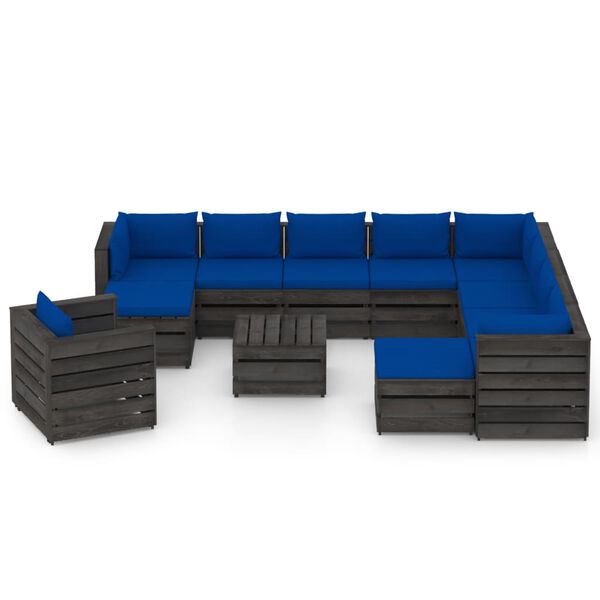 vidaXL 12pcs conj. lounge jardim + almofad&otilde;es madeira impreg. cinzento