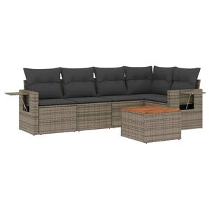 vidaXL 6 pcs conjunto sof&aacute;s de jardim com almofad&otilde;es vime cinzento