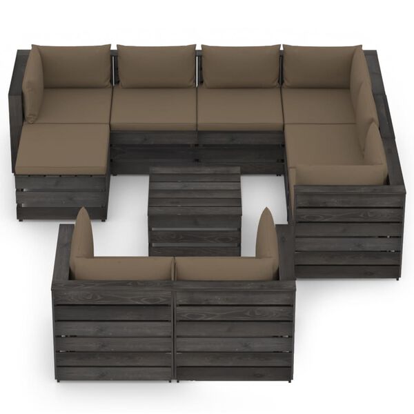 vidaXL 10pcs conj. lounge jardim + almofad&otilde;es madeira impreg. cinzento
