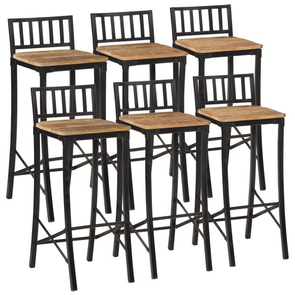 vidaXL 7 pcs conj. de bar madeira de mangueira &aacute;spera maci&ccedil;a e metal