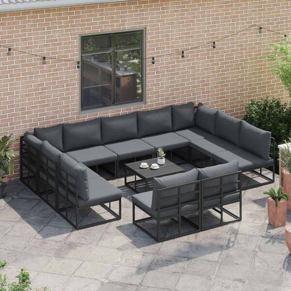 vidaXL Conjunto de Sof&aacute; de Jardim com almofada 12 pcs Preto Alum&iacute;nio