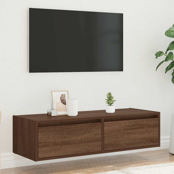 vidaXL M&oacute;vel de TV com luzes LED 100X35,5x25 cm cor carvalho castanho