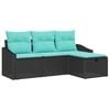 vidaXL Conjunto de Sof&aacute;s com almofada 4 pcs Preto Rattan Sint&eacute;tico