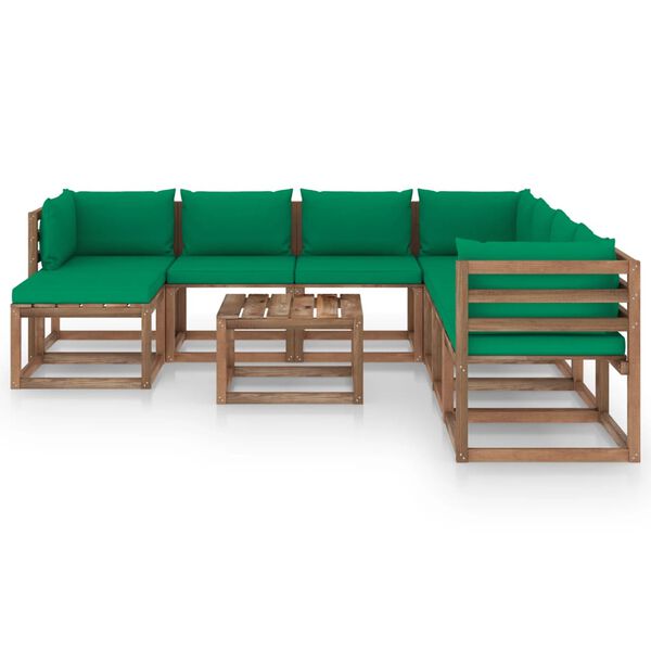 vidaXL 9 pcs conjunto lounge para jardim com almofad&otilde;es verdes