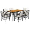 vidaXL 7 pcs conjunto de jantar p/ jardim c/ almofad&otilde;es vime PE preto