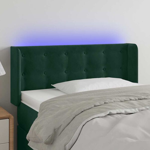 vidaXL Cabeceira cama c/ luzes LED veludo 83x16x78/88 cm verde-escuro