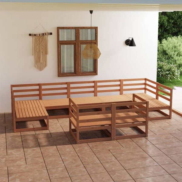 vidaXL 9 pcs conjunto lounge de jardim pinho maci&ccedil;o