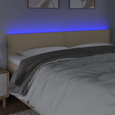 vidaXL Cabeceira de cama c/ luzes LED tecido 200x5x78/88 cm cor creme