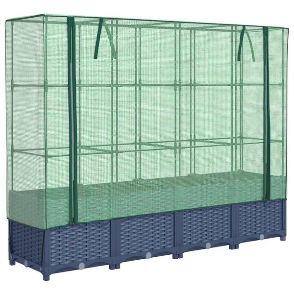 vidaXL Canteiro elevado com cobertura de estufa estilo rattan 160x40x138 cm