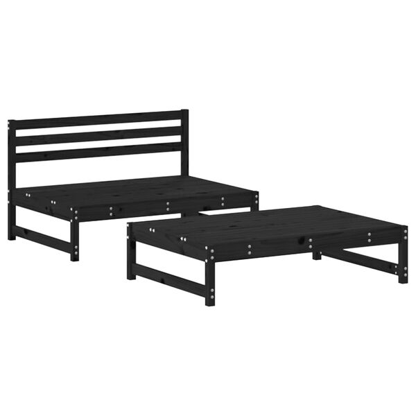 vidaXL 2pcs conjunto lounge jardim c/ almofad&otilde;es madeira maci&ccedil;a preto