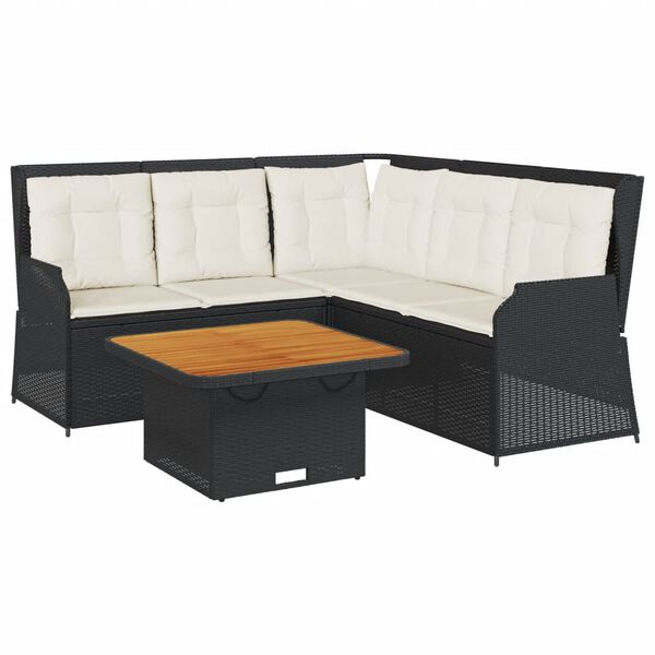 vidaXL 4 pcs conjunto lounge de jardim c/ almofad&otilde;es vime PE preto