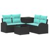 vidaXL Conjunto de Sof&aacute;s 6 unid. Preto e Azul Rattan Poli&eacute;ster e A&ccedil;o