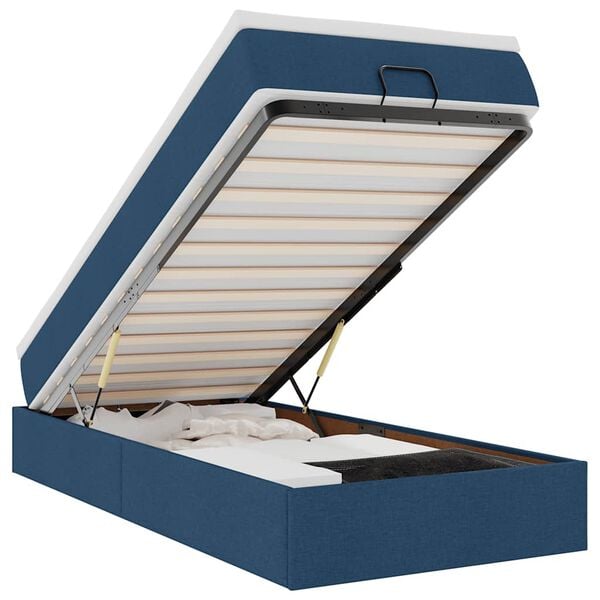 vidaXL Estrutura de cama otomana com colch&atilde;o tecido azul 90x190cm