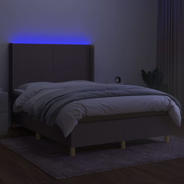 vidaXL Cama box spring colch&atilde;o/LED 140x190cm tecido cinza-acastanhado