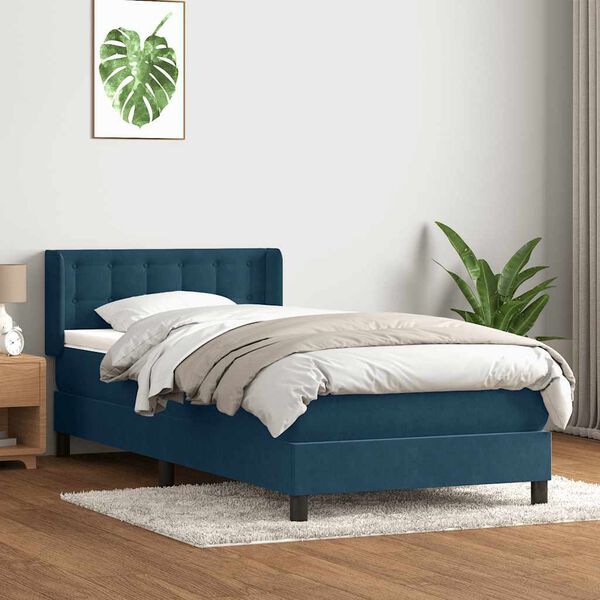 vidaXL Cama com molas/colch&atilde;o 90x220 cm veludo azul-escuro