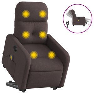 vidaXL Poltrona el&eacute;trica elevat&oacute;ria massagens tecido castanho-escuro