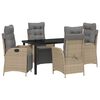 vidaXL Conjunto de Jantar para Jardim com almofada 5 pcs Bege vime PE