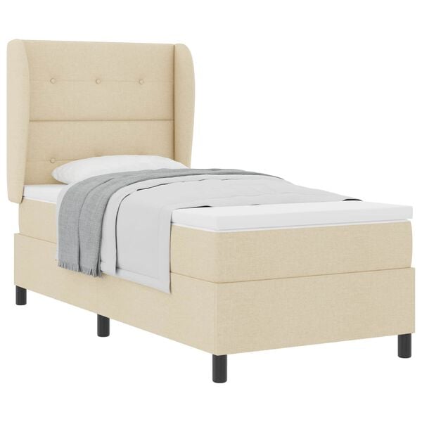 vidaXL Cama Box com colch&atilde;o com cabeceira Creme 80 x 200 cm tecido