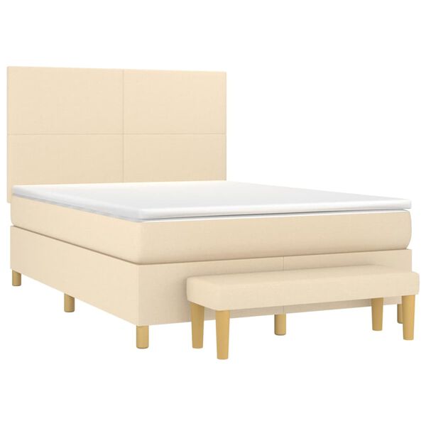 vidaXL Cama com molas/colch&atilde;o 140x190 cm tecido cor creme