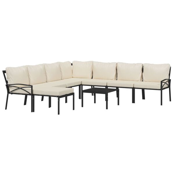 vidaXL 9 pcs conjunto lounge de jardim aço c/ almofadões areia