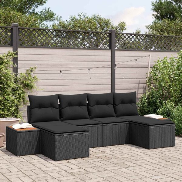 vidaXL Conjunto de Sof&aacute; de Jardim 6 pcs Preto Rattan de Polipropileno