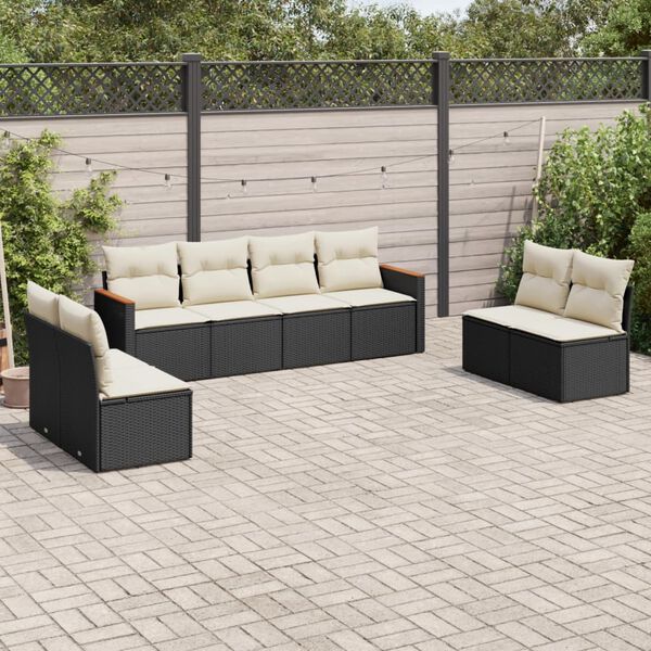 vidaXL 8 pcs conjunto sof&aacute;s de jardim com almofad&otilde;es vime PE preto
