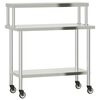 vidaXL Mesa trabalho cozinha c/ prateleira 110x55x120cm a&ccedil;o inoxid&aacute;vel