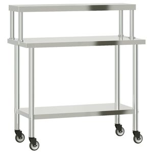 vidaXL Mesa trabalho cozinha c/ prateleira 110x55x120cm a&ccedil;o inoxid&aacute;vel