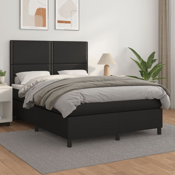 vidaXL Cama com molas/colch&atilde;o 140x200 cm couro artificial preto
