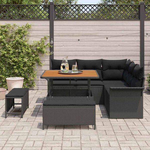vidaXL Conjunto de Sof&aacute; de Jardim com almofada 8 pcs Preto vime PE