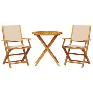 vidaXL 3 pcs conjunto de bistr&ocirc; tecido e madeira maci&ccedil;a bege