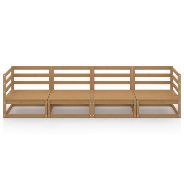 vidaXL Sof&aacute; de 4 lugares para jardim pinho maci&ccedil;o castanho mel