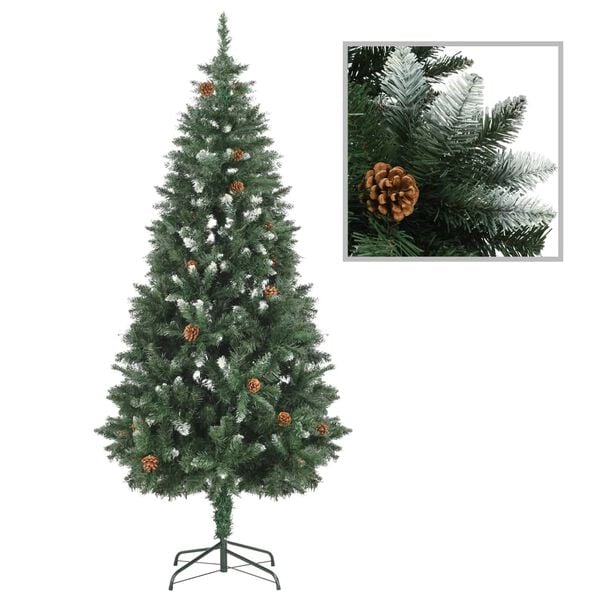 vidaXL Árvore de Natal artificial com pinhas e brilho branco 180 cm