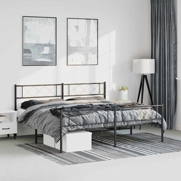 vidaXL Estrutura de cama com cabeceira e p&eacute;s 183x213 cm metal preto