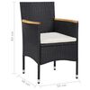 vidaXL 5 pcs conjunto jantar p/ jardim c/ almofad&otilde;es vime PE preto