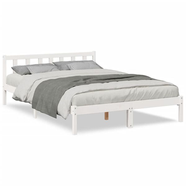 vidaXL Cama extra longa sem colch&atilde;o 160x210 cm pinho maci&ccedil;o branco