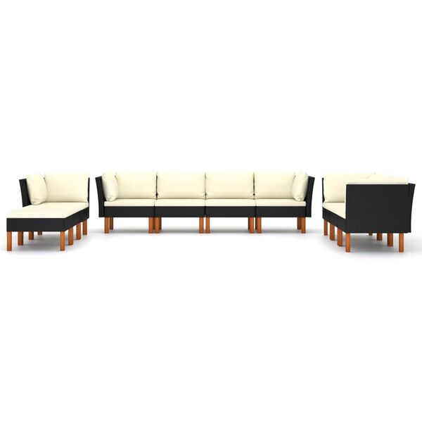 vidaXL 10 pcs conjunto lounge de jardim c/ almofad&otilde;es vime PE preto