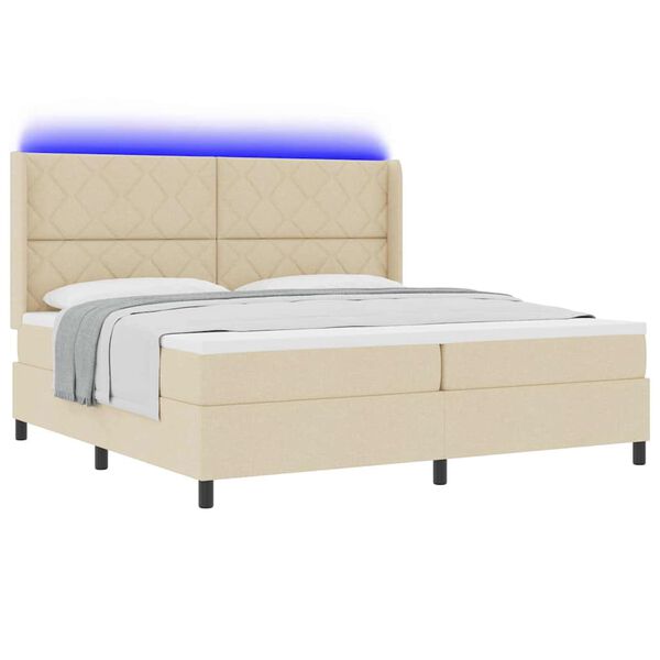 vidaXL Cama Box Spring LED com colch&atilde;o Creme 200 x 200 cm tecido