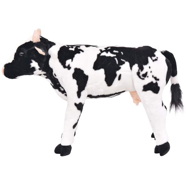 vidaXL Brinquedo de montar vaca peluche preto e branco XXL