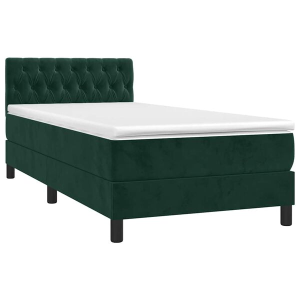 vidaXL Cama box spring c/ colch&atilde;o/LED 90x190 cm veludo verde-escuro
