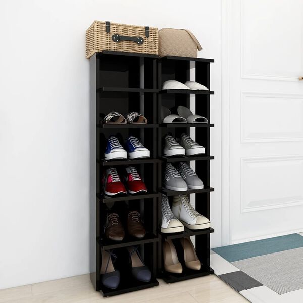 vidaXL Arm&aacute;rios para sapatos 2 pcs 27,5x27x102 cm preto brilhante