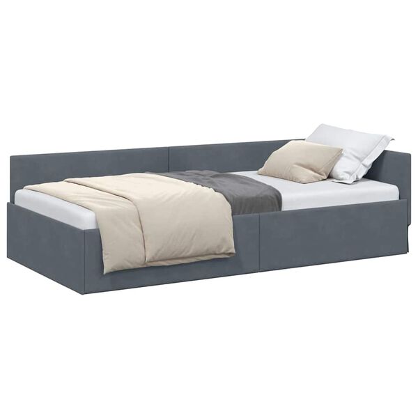 vidaXL Estrutura de Cama de Canto Cinza Escuro 100 cm x 200 cm Veludo
