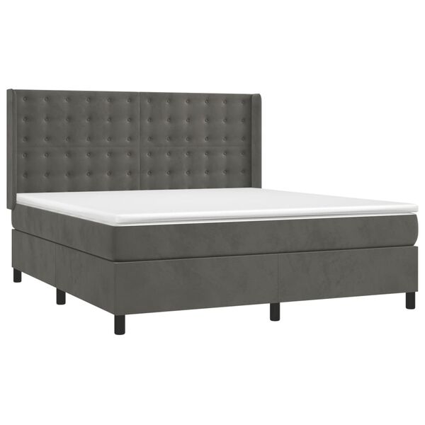 vidaXL Cama box spring c/ colch&atilde;o/LED 180x200cm veludo cinzento-escuro