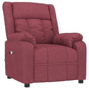 vidaXL Poltrona de massagens el&eacute;trica reclin&aacute;vel tecido vermelho tinto