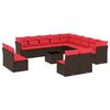 vidaXL Conjunto de sof&aacute; de jardim com 14 pe&ccedil;as e almofadas em rattan sint&eacute;tico marrom