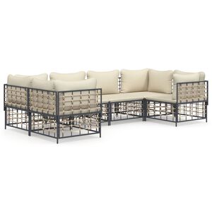 vidaXL 6 pcs conjunto lounge de jardim c/ almofad&otilde;es vime PE antracite