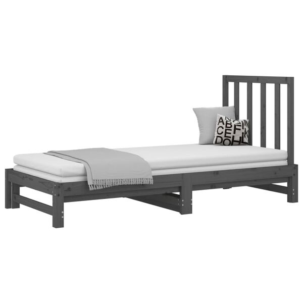 vidaXL Sof&aacute;-cama de puxar 2x(90x200) cm pinho maci&ccedil;o cinza