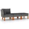 vidaXL 3 pcs conj. lounge jardim vime PE e madeira de eucalipto maci&ccedil;a