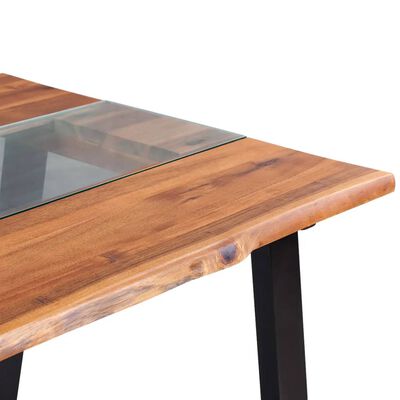 vidaXL Mesa de jantar madeira acácia sólida + vidro 180x90x75 cm
