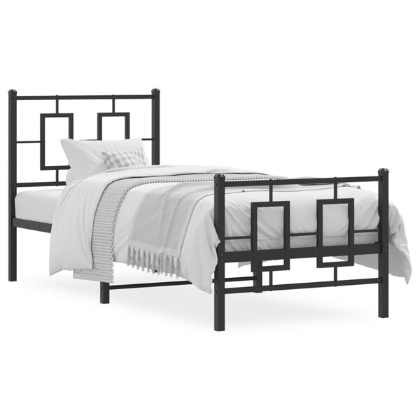 vidaXL Estrutura de cama com cabeceira e p&eacute;s 75x190 cm metal preto